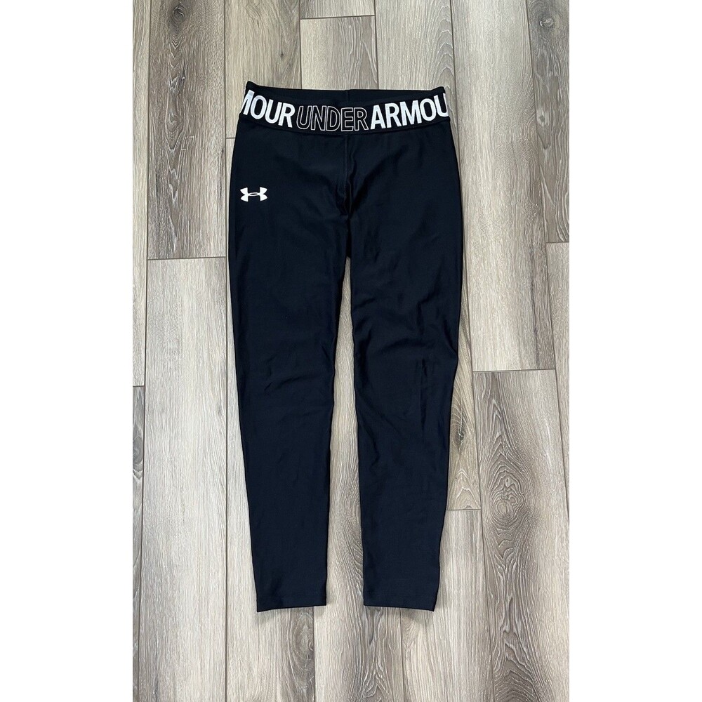 Under Armour Youth XL Girls Logo Waistband Leggings Black 1331679 UA
